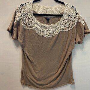 Hannah Brand Women's Top Size Large Tan Short Sleeve